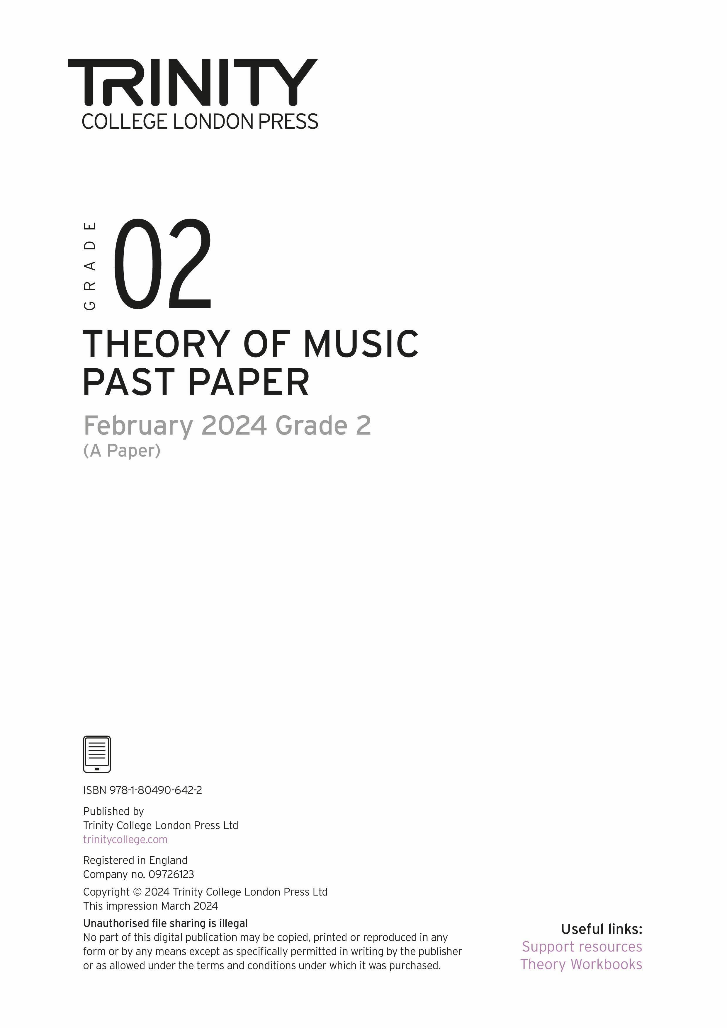 Theory of Music Past Paper 2024 February A: Grade 2 - ebook