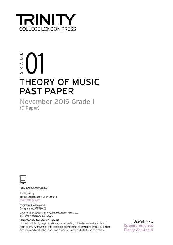 Theory of Music Past Paper 2019 Nov D: Grade 1 - ebook