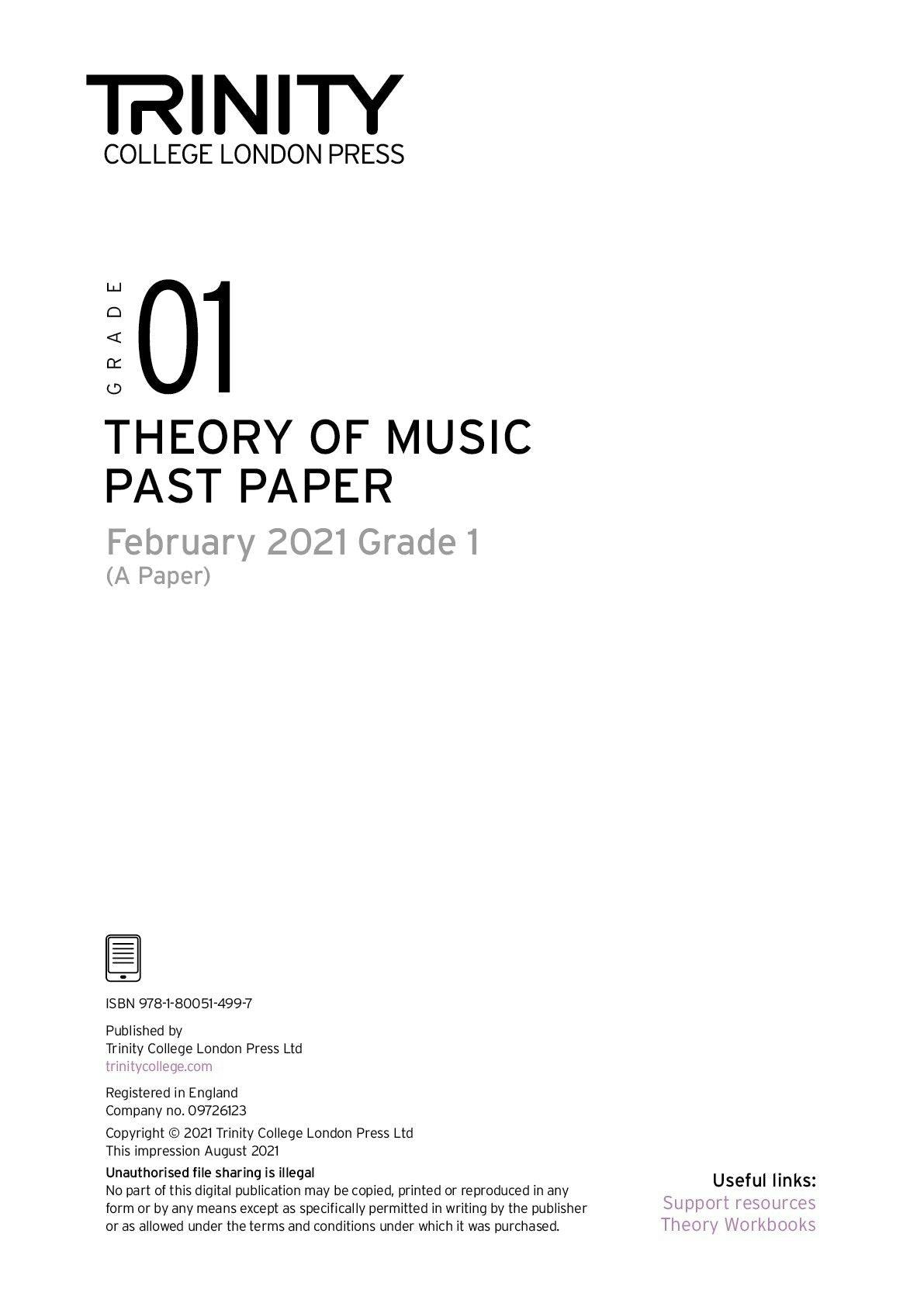 Theory of Music Past Paper 2021 Feb A: Grade 1 - ebook