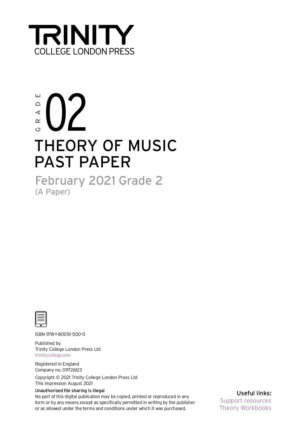 Theory of Music Past Paper 2021 Feb A: Grade 2 - ebook