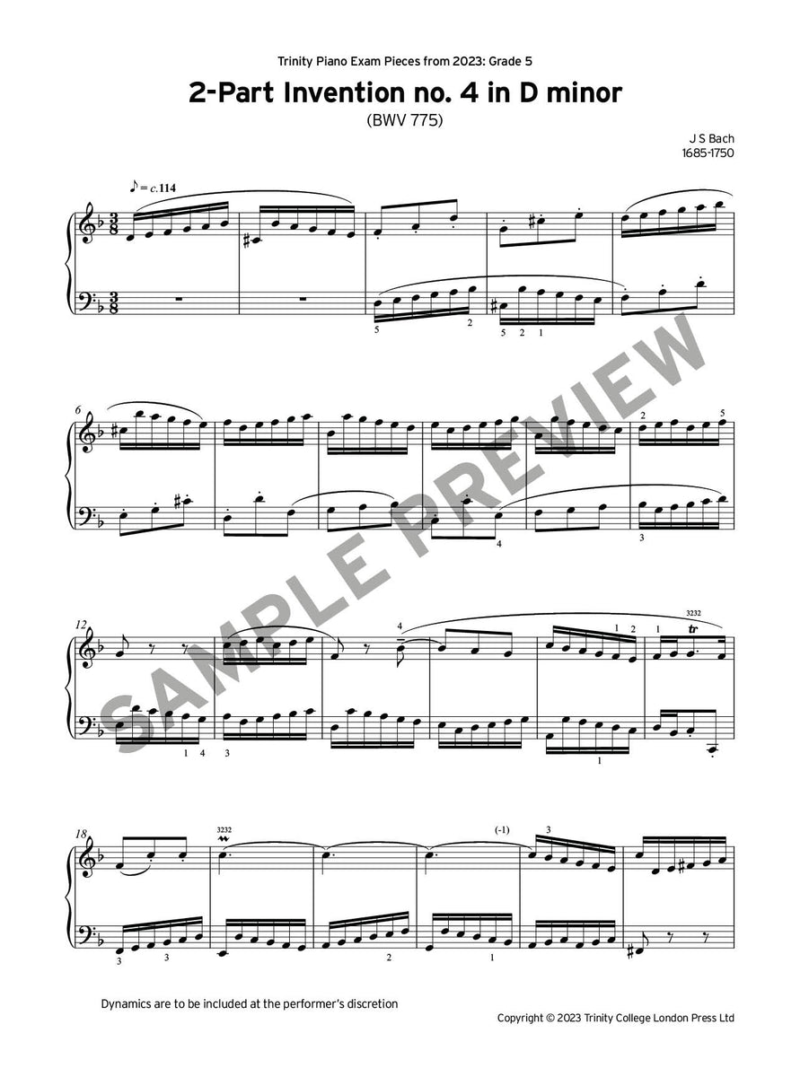 2-Part Invention no. 4 in D minor, BWV 775 - J S Bach (Grade 5 Piano ...