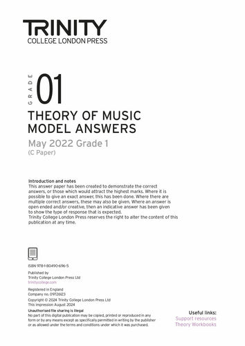 Theory of Music Model Answers 2022 May C - Grade 1