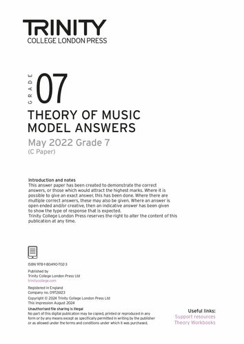 Theory of Music Model Answers 2022 May C - Grade 7