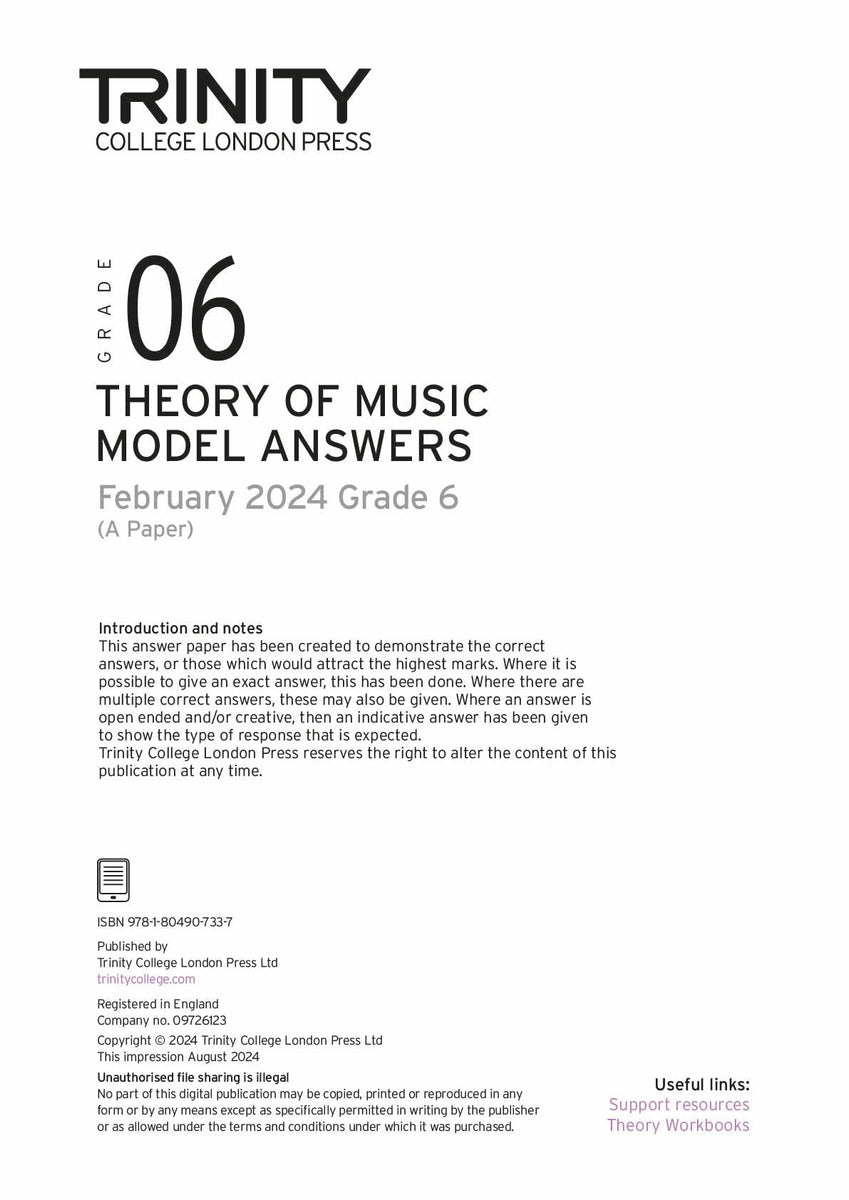 Theory of Music Model Answers 2024 Feb A - Grade 6 - ebook – Trinity ...